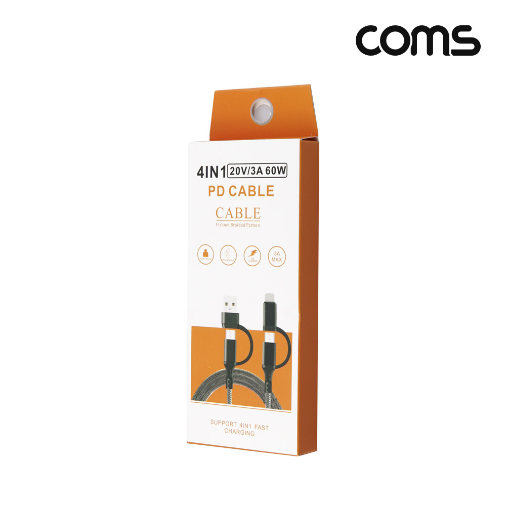 Coms 멀티 케이블 꼬리물기 C타입, 60W 고속충전, USB, 8핀 8Pin