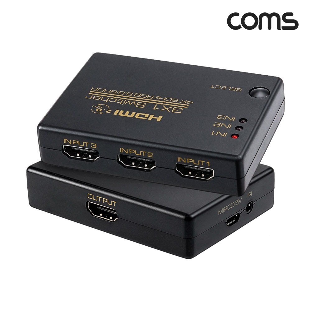 Coms HDMI 3:1 선택기 4K 60Hz 3입력 1출력 수동 스위치