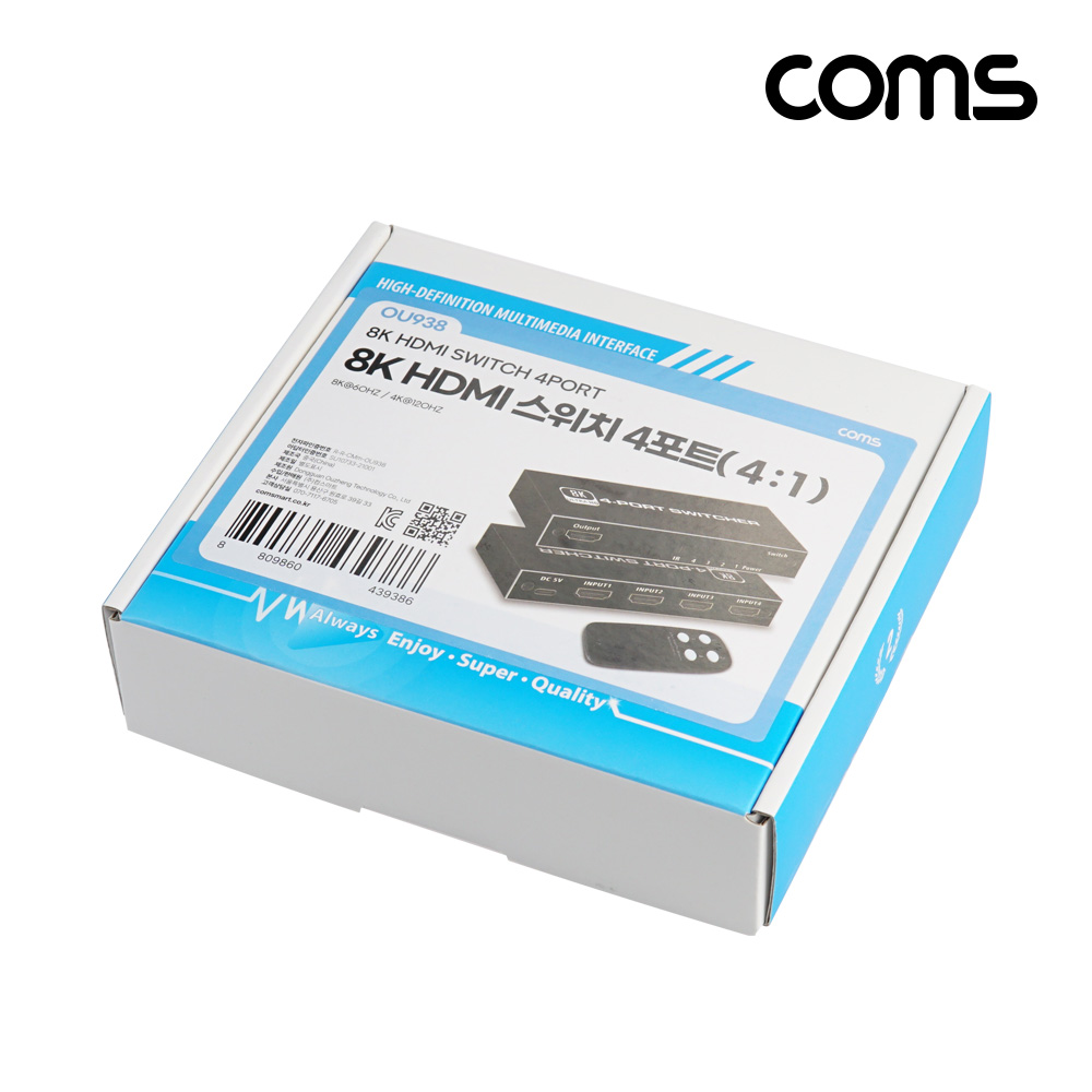 Coms HDMI 4:1 선택기 8K 60Hz 4입력 1출력 수동 스위치