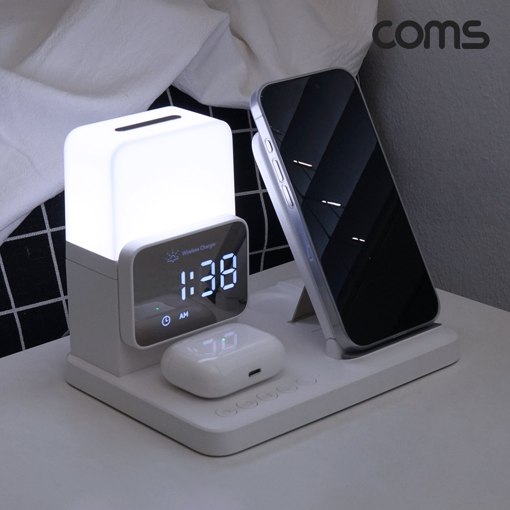 COMS 6in1 무드등 시계 무선 충전기 iOS워치용