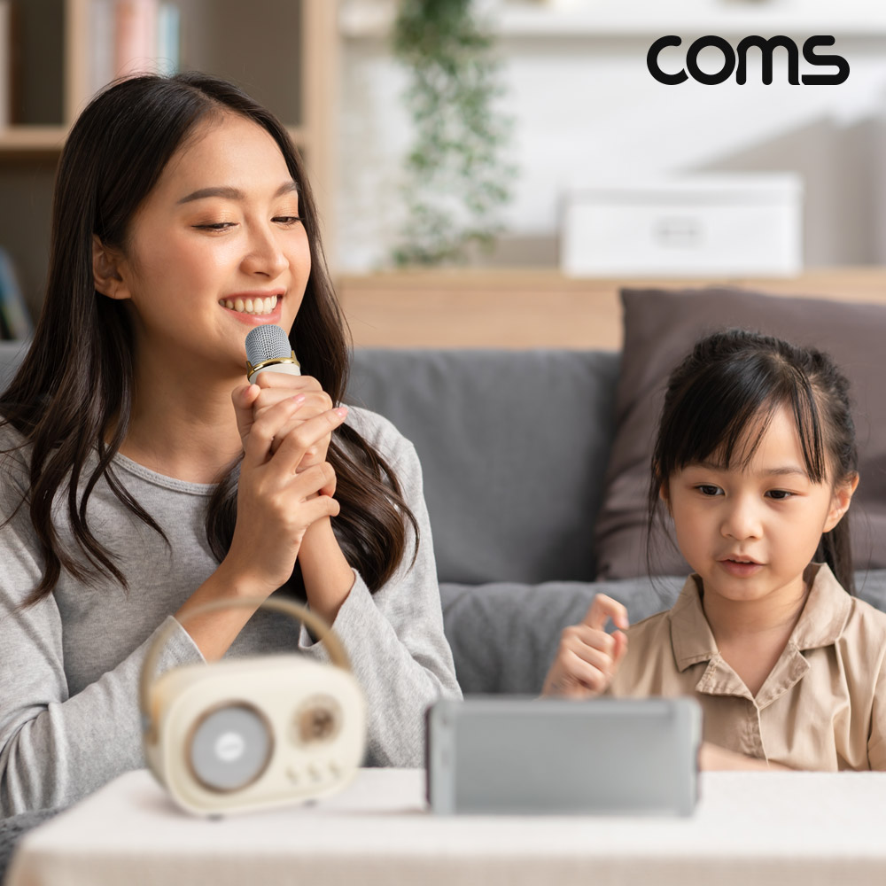 Coms 미니 노래방 블루투스 스피커 마이크 휴대용 캠핑용