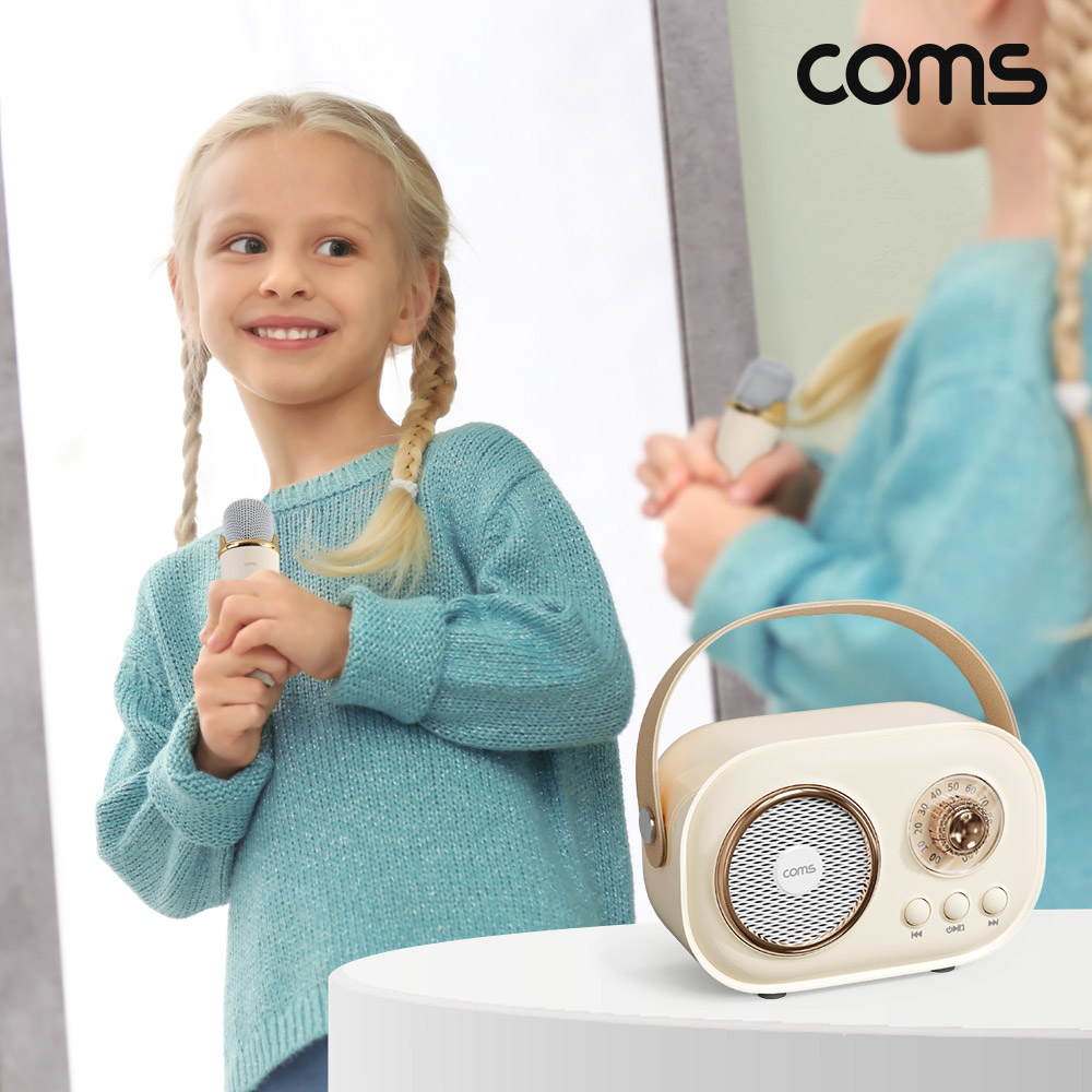 Coms 미니 노래방 블루투스 스피커 마이크 휴대용 캠핑용