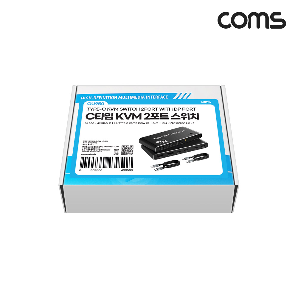 Coms C타입 KVM 2포트 스위치 선택기 HDMI DP PC 2대 제어 4K 60Hz