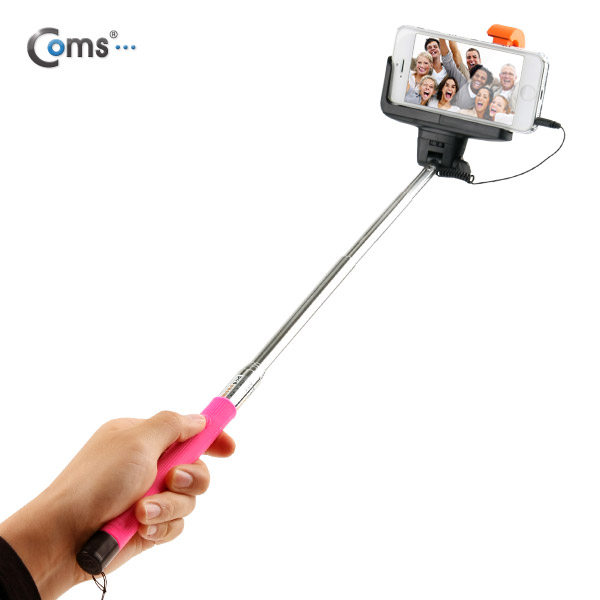 Coms 유선 리모콘 셀카봉,카메라 모노포드+가이드 포함, Pink