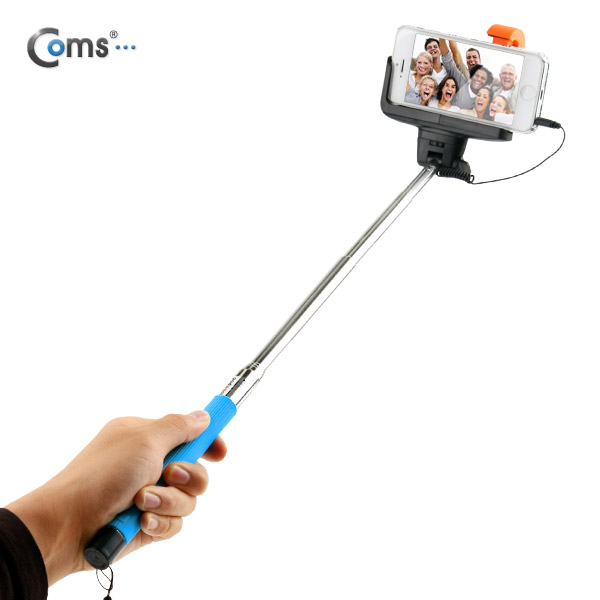 Coms 유선 리모콘 셀카봉,카메라 모노포드+가이드 포함, Blue