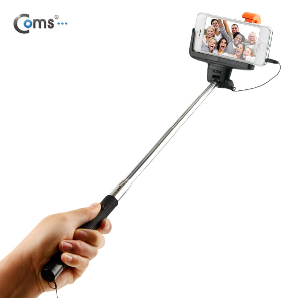Coms 유선 리모콘 셀카봉,카메라 모노포드+가이드 포함, Black