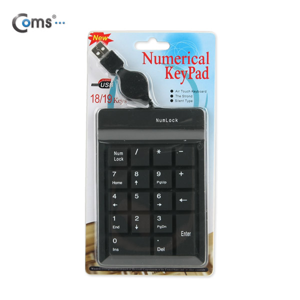 Coms 키패드 (USB 자동감김) 18 key 고무, 검정