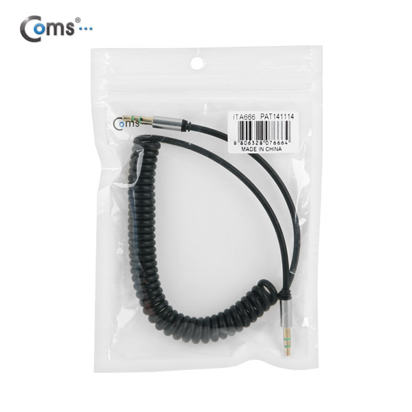 Coms  스테레오 케이블 (3.5/스프링) 30cm ~ 1M, Black