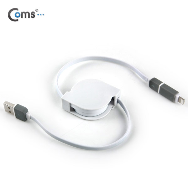Coms 스마트폰 2in1 멀티 자동감김 케이블 White (Micro 5Pin/5핀, 8Pin/8핀)