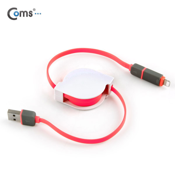 Coms 스마트폰 2in1 멀티 자동감김 케이블 Pink (Micro 5Pin/5핀, 8Pin/8핀)