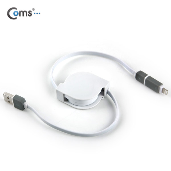 Coms 스마트폰 2in1 멀티자동감김케이블(Micro 5Pin (5핀)/8Pin)White/충전