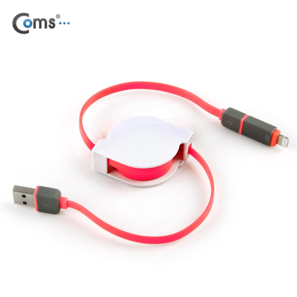 Coms 스마트폰 2in1 멀티자동감김케이블(Micro 5Pin (5핀)/8Pin)Pink/충전