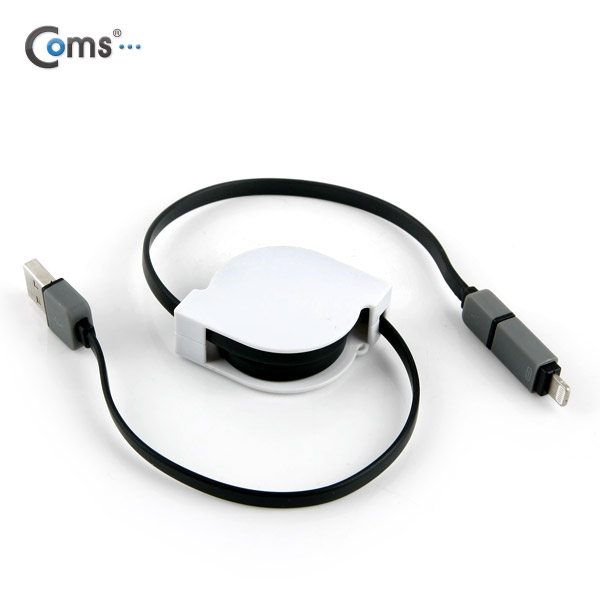 Coms 스마트폰 2in1 멀티자동감김케이블(Micro 5Pin (5핀)/8Pin)Black/충전