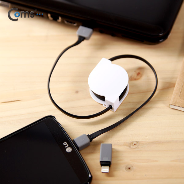 Coms 스마트폰 2in1 멀티자동감김케이블(Micro 5Pin (5핀)/8Pin)Black/충전