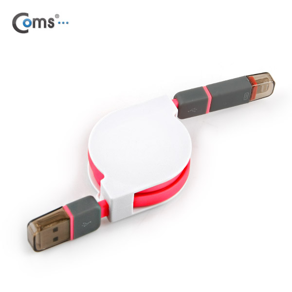Coms 스마트폰 2in1 멀티자동감김케이블(Micro 5Pin (5핀)/8Pin)Pink/충전