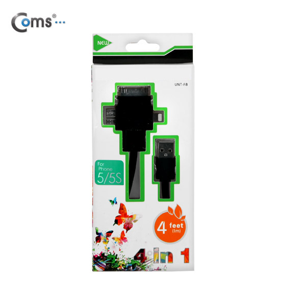 Coms 스마트폰 멀티 케이블(4 in 1), Black/충전