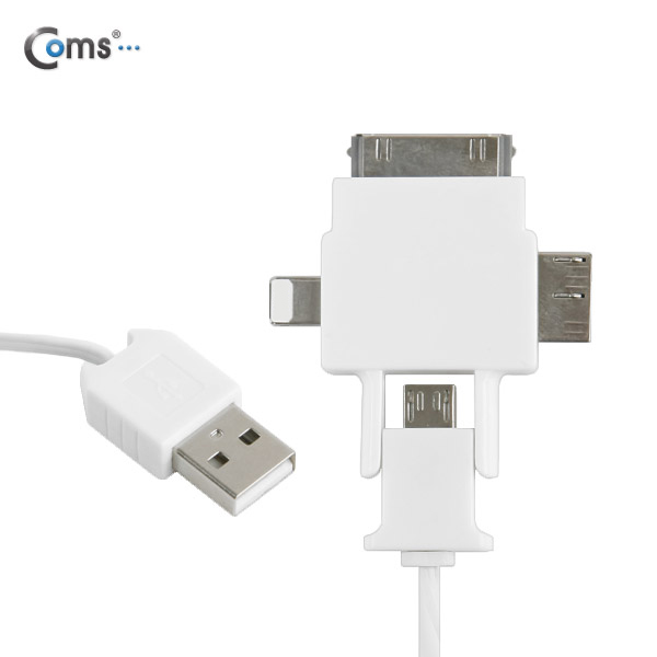 Coms 스마트폰 멀티 케이블(4 in 1/자동감김), White/충전