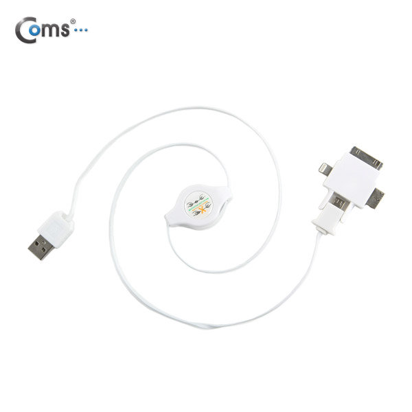 Coms 스마트폰 멀티 케이블(4 in 1/자동감김), White/충전