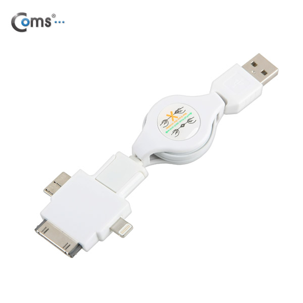 Coms 스마트폰 멀티 케이블(4 in 1/자동감김), White/충전