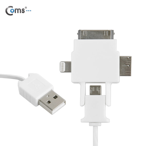 Coms 스마트폰 멀티 케이블(4 in 1/자동감김), White/충전