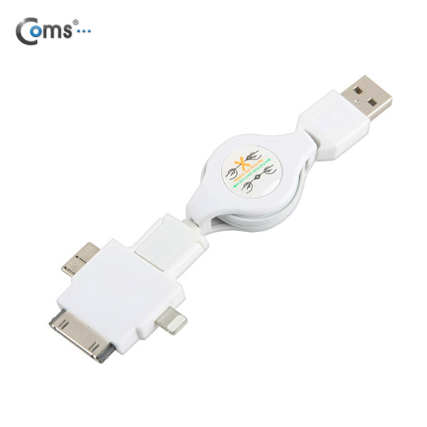 Coms 스마트폰 멀티 케이블(4 in 1/자동감김), White/충전