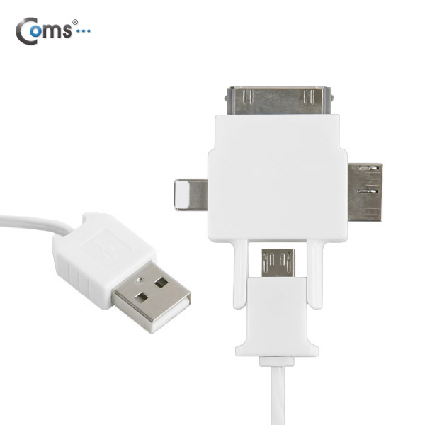 Coms 스마트폰 멀티 케이블(4 in 1/자동감김), White/충전