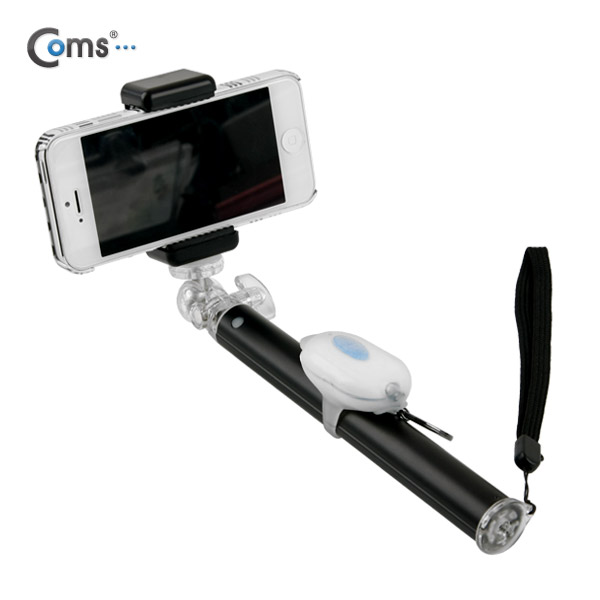 Coms 프리미엄 카메라 모노포드 Set(셀카봉/75cm), 무선셔터, Black