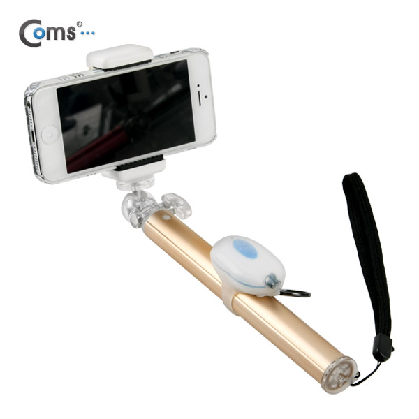 Coms 프리미엄 카메라 모노포드 Set(셀카봉/75cm), 무선셔터, Gold