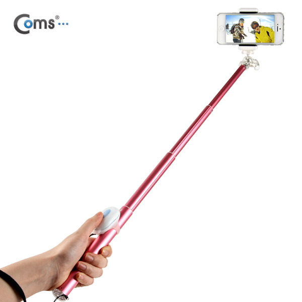 Coms 프리미엄 카메라 모노포드 Set(셀카봉/75cm), 무선셔터, Pink