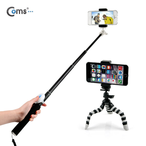 Coms 카메라 모노포드 풀패키지 Set(셀카봉/96cm),무선셔터+삼각대포함 BLACK