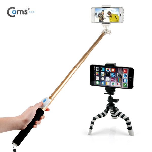 Coms 카메라 모노포드 풀패키지 Set(셀카봉/96cm),무선셔터+삼각대포함 GOLD