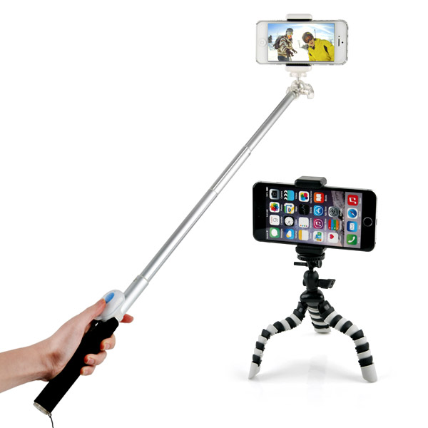 Coms 카메라 모노포드 풀패키지 Set(셀카봉/96cm),무선셔터+삼각대포함 SILVER