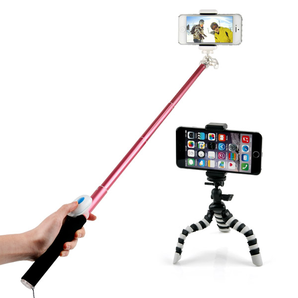 Coms 카메라 모노포드 풀패키지 Set(셀카봉/96cm),무선셔터+삼각대포함 PINK