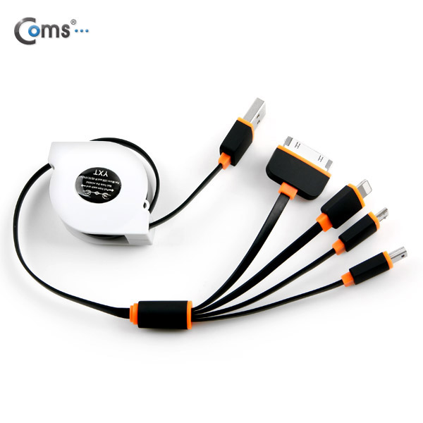 Coms iOS 스마트폰 8핀 멀티 케이블(4 in 1/자동감김), 1M/Black / 8PIN