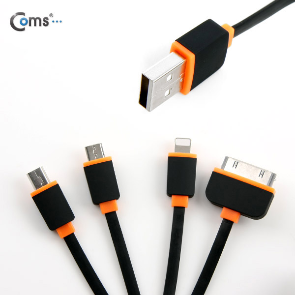 Coms iOS 스마트폰 8핀 멀티 케이블(4 in 1/자동감김), 1M/Black / 8PIN