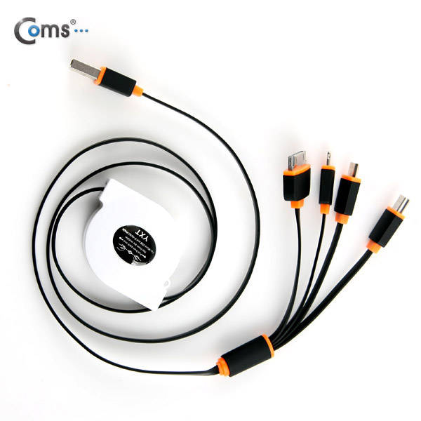Coms iOS 스마트폰 8핀 멀티 케이블(4 in 1/자동감김), 1M/Black / 8PIN