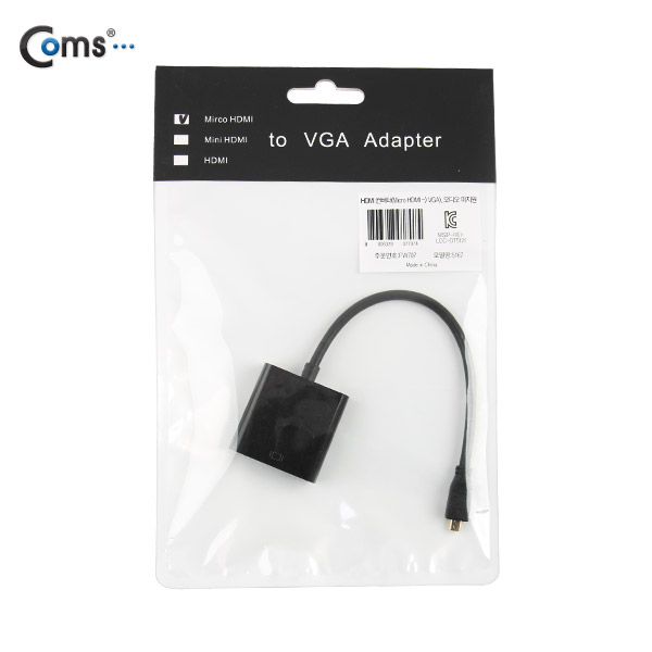 Coms HDMI 컨버터(Micro->VGA) 오디오 미지원 Black, 케이블 일체형