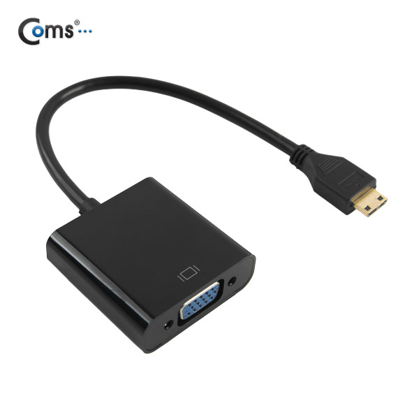 Coms HDMI 컨버터(Mini HDMI->VGA) 오디오미지원 Black, 케이블일체형