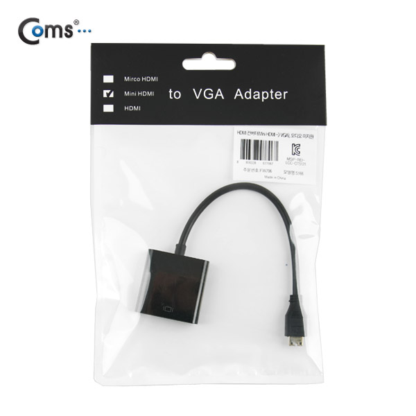 Coms HDMI 컨버터(Mini HDMI->VGA) 오디오미지원 Black, 케이블일체형