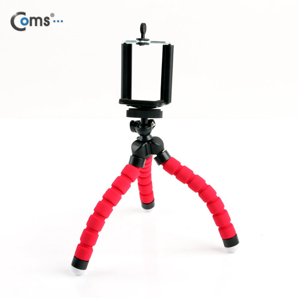 Coms 플렉시블 삼각대 (관절형 / 스마트폰가이드), 스폰지재질, (RED)