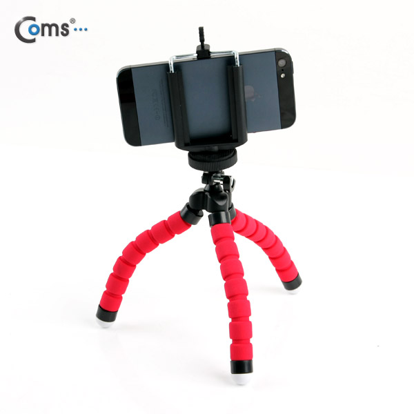 Coms 플렉시블 삼각대 (관절형 / 스마트폰가이드), 스폰지재질, (RED)