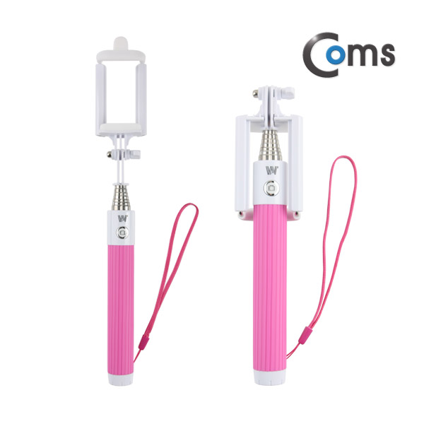 Coms 블루투스 접이식 일체형 셀카봉, PINK