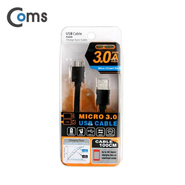 Coms USB 2.0/Micro USB(B) 케이블 1M, Black, 3A출력