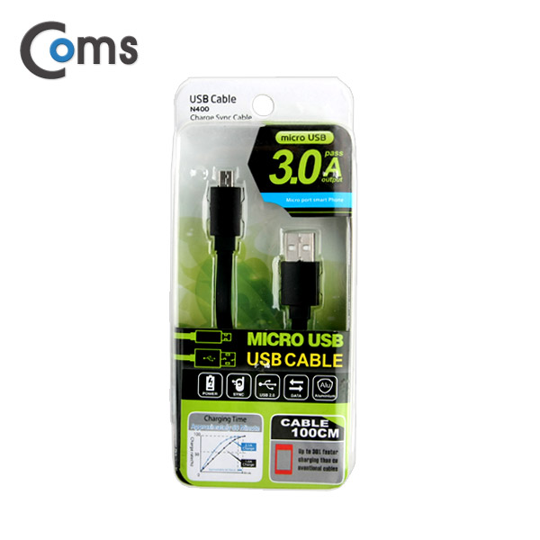 Coms USB/Micro USB(B) 케이블 1M, Black, 3A출력