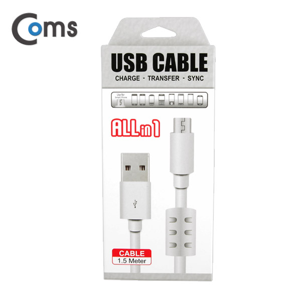 Coms USB/Micro USB(B) 케이블 (필터) 1.5M, White