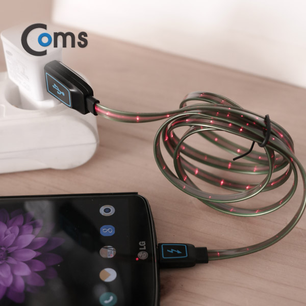 Coms 플래쉬 LED 발광 케이블 USB/Micro USB(B) 1.2M Black