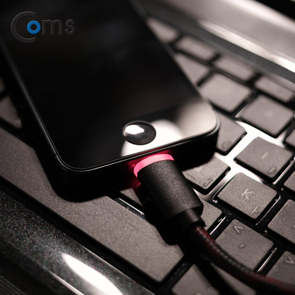 Coms USB / 8P 케이블(LED), 고속충전, Black, 1M