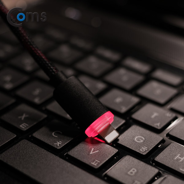 Coms USB / 8P 케이블(LED), 고속충전, Black, 1M