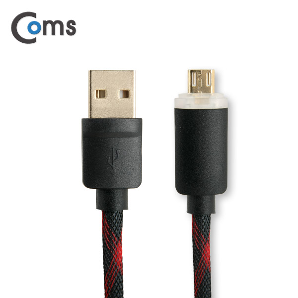 Coms USB/Micro USB(B) 케이블(LED), 고속충전, Black, 1M