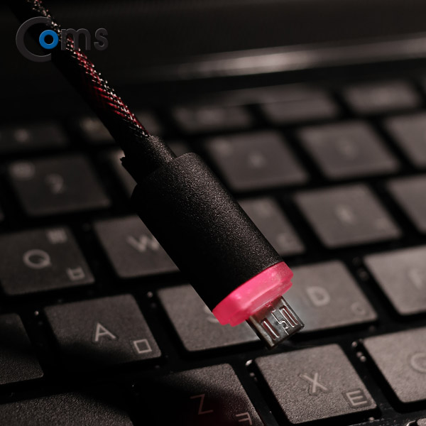Coms USB/Micro USB(B) 케이블(LED), 고속충전, Black, 1M